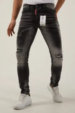 212 By XWAY JEANS K/815 - RIPPET MET PAINT SPLATTER - HEREN SLIM FIT JEANS - SPIJKERBROEK - SLIM FIT - PREMIUM STREET FASHION - ZWART -Casio Verkoop 800x1200 235