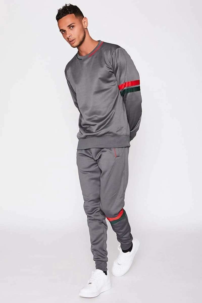 JC Blue Trainingspak Heren – Grijs - Rood Groen Streep - Tracksuit Heren - Joggingpak Heren - Maat M 4 JC Blue Trainingspak Heren – Grijs - Rood Groen Streep - Tracksuit Heren - Joggingpak Heren - Maat M - Afbeelding 2