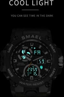 Heren Horloge Zwart Met Zwarte Rubber Band | WR 5BAR | Smael | Waterdicht |Glow In Dark | Mud Master | Leger | Army | Grof | Licht | Rubberen Band | Timer | Eyecatcher | Master| Shock | Vaderdag Cadeau | Vaderdag | Kado| -Casio Verkoop 802x1200 1