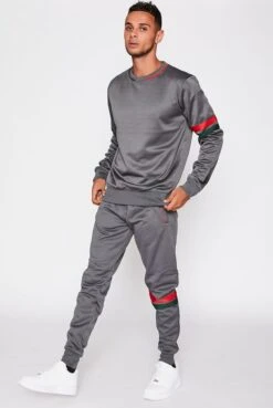 JC Blue Trainingspak Heren – Grijs - Rood Groen Streep - Tracksuit Heren - Joggingpak Heren - Maat M