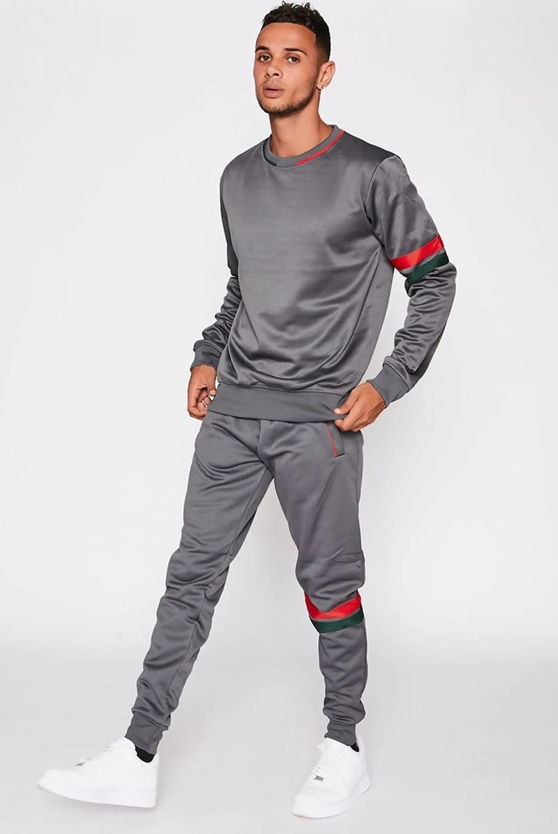 JC Blue Trainingspak Heren – Grijs - Rood Groen Streep - Tracksuit Heren - Joggingpak Heren - Maat M 3 JC Blue Trainingspak Heren – Grijs - Rood Groen Streep - Tracksuit Heren - Joggingpak Heren - Maat M