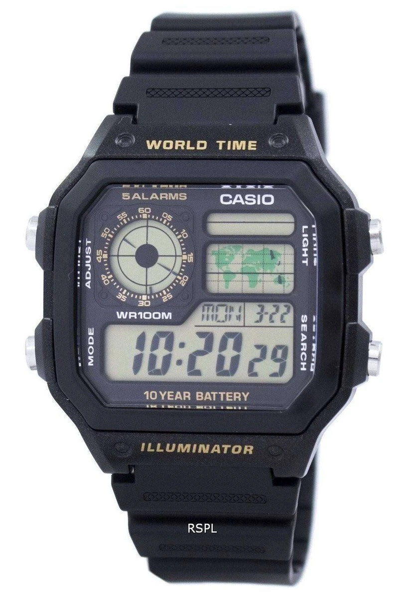 Casio Horloge AE-1200WH-1AVEF World Timer Zwart 3 Casio Horloge AE-1200WH-1AVEF World Timer Zwart