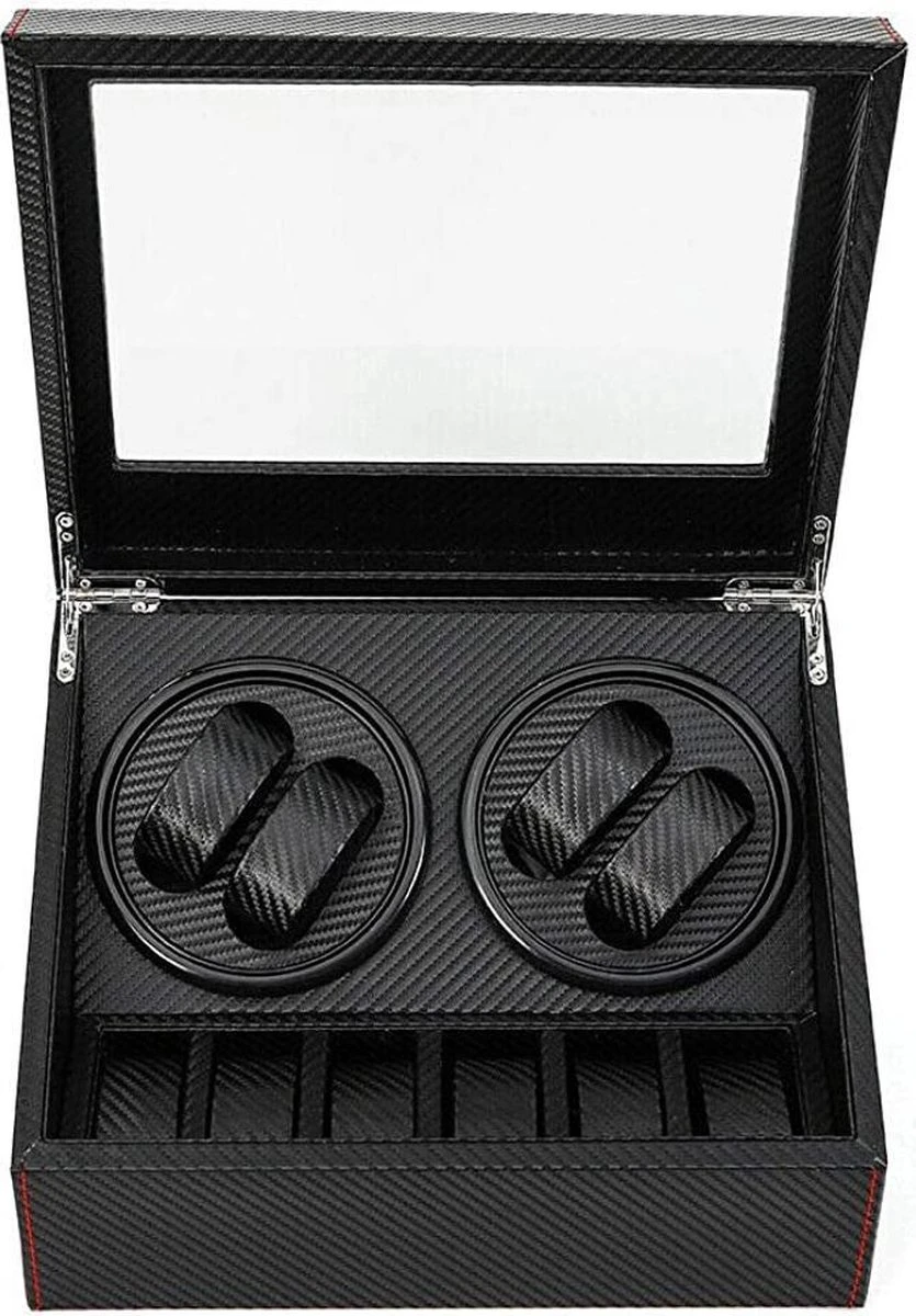 Luxe Carbon 2-in-1 Automatische Horloge Winder Doos - Voor 4 Automatische Horloges + 6 Voor Opslag - Opbergbox Watchwinder - Horlogeopwinder - Horlogebox - Valentijsdag 3 Luxe Carbon 2-in-1 Automatische Horloge Winder Doos - Voor 4 Automatische Horloges + 6 Voor Opslag - Opbergbox Watchwinder - Horlogeopwinder - Horlogebox - Valentijsdag