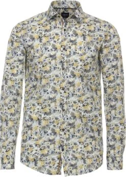 VENTI Body Fit Overhemd - Popeline - Geel Dessin - Strijkvriendelijk - Boordmaat: 41