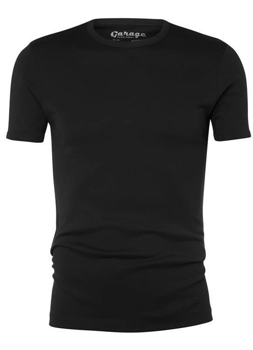 Garage 301 - Semi Bodyfit T-shirt Ronde Hals Korte Mouw Zwart L 100% Katoen 1x1 Rib 6 Garage 301 - Semi Bodyfit T-shirt Ronde Hals Korte Mouw Zwart L 100% Katoen 1x1 Rib - Afbeelding 4