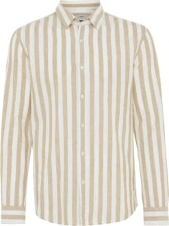 Mexx Striped Linen Shirt Mannen - Zand - Maat M