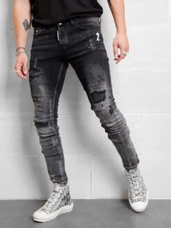 XWAY JEANS 4139/1 - HEREN JEANS MET SCHEUREN- SPIJKERBROEK - SLIM FIT - PREMIUM STREET FASHION - ZWART -Casio Verkoop 900x1200 374