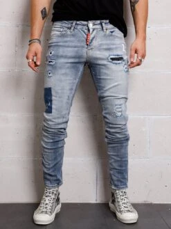 XWAY JEANS J/4114 - RIPPET MET PAINT SPLATTER - HEREN SLIM FIT JEANS - SPIJKERBROEK - SLIM FIT - PREMIUM STREET FASHION - BLAUW