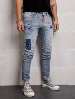 XWAY JEANS J/4114 - RIPPET MET PAINT SPLATTER - HEREN SLIM FIT JEANS - SPIJKERBROEK - SLIM FIT - PREMIUM STREET FASHION - BLAUW -Casio Verkoop 900x1200 387