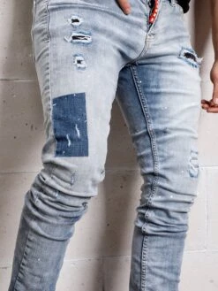 XWAY JEANS J/4114 - RIPPET MET PAINT SPLATTER - HEREN SLIM FIT JEANS - SPIJKERBROEK - SLIM FIT - PREMIUM STREET FASHION - BLAUW -Casio Verkoop 900x1200 388
