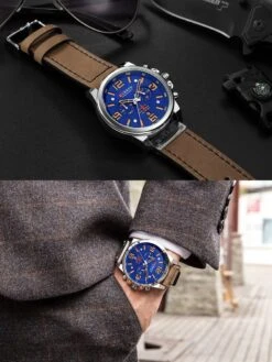 CURREN Horloge Voor Mannen/Heren - Lederen Band - Jongens Horloges - Goud/Blauw - Ø 47 Mm -Casio Verkoop 902x1200