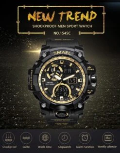 Heren Horloge Zwart Met Zwarte Rubber Band | WR 5BAR | Smael | Waterdicht |Glow In Dark | Mud Master | Leger | Army | Grof | Licht | Rubberen Band | Timer | Eyecatcher | Master| Shock | Vaderdag Cadeau | Vaderdag | Kado| -Casio Verkoop 937x1200 10