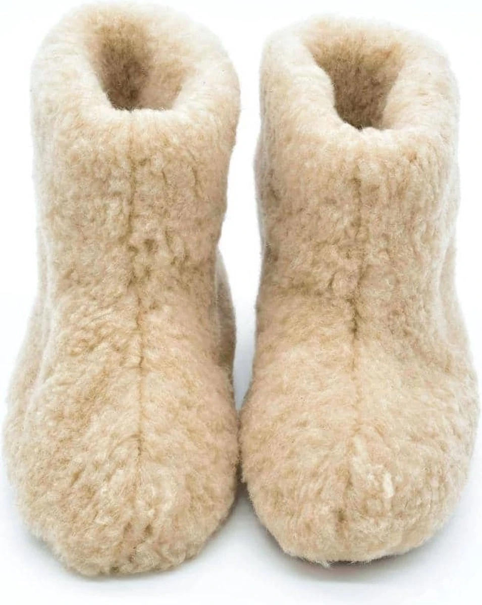 Texelse Wollen Hoge Sloffen Met Echte Leren Suède Zool - Beige - 39 / 40 7 Texelse Wollen Hoge Sloffen Met Echte Leren Suède Zool - Beige - 39 / 40 - Afbeelding 5