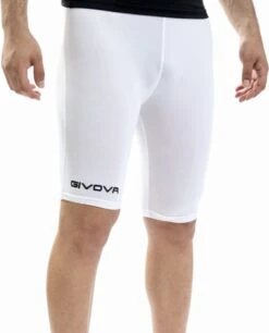 Thermoshort/slidingbroekje Wit, Givova P004, Maat XS/S, Geborduurd Logo